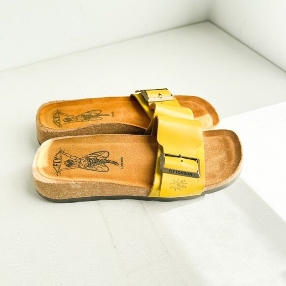 Fly London Yellow Leather Comfort Slides 39 - Picture 2 of 10